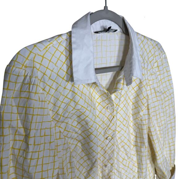 Lafayette 148 New York Long Sleeve Button Down Shirt Check Print Yellow Size 10 - Picture 4 of 5